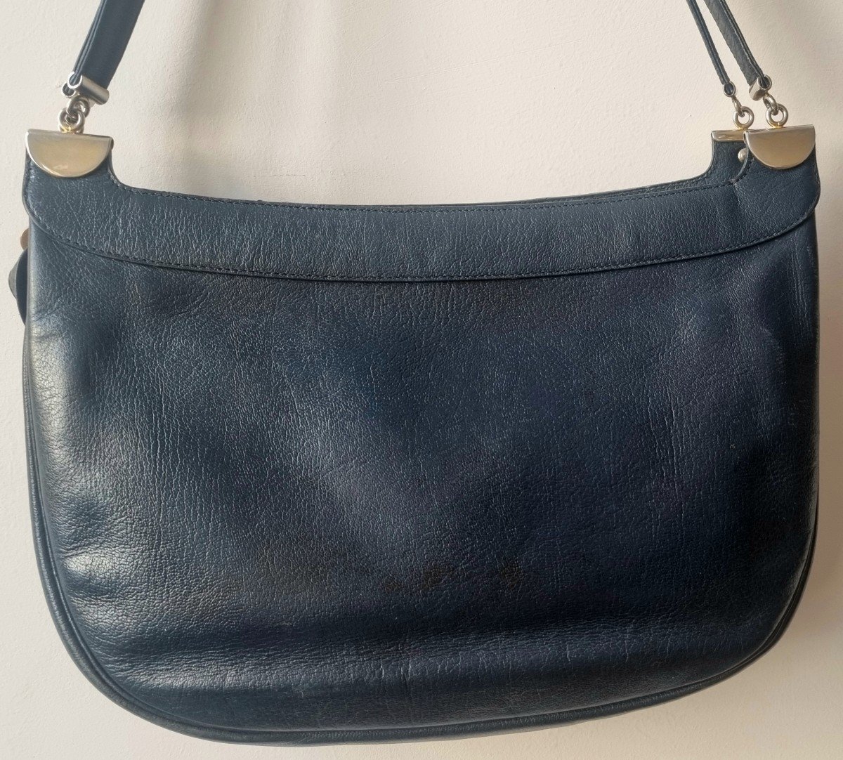 Sac bandoulière Christian Dior en cuir bleu marine vintage -photo-2