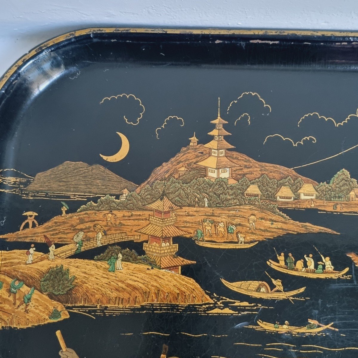 Napoleon III Paper Mache Tray Decorated With A Japanese Fishing Scene-photo-1