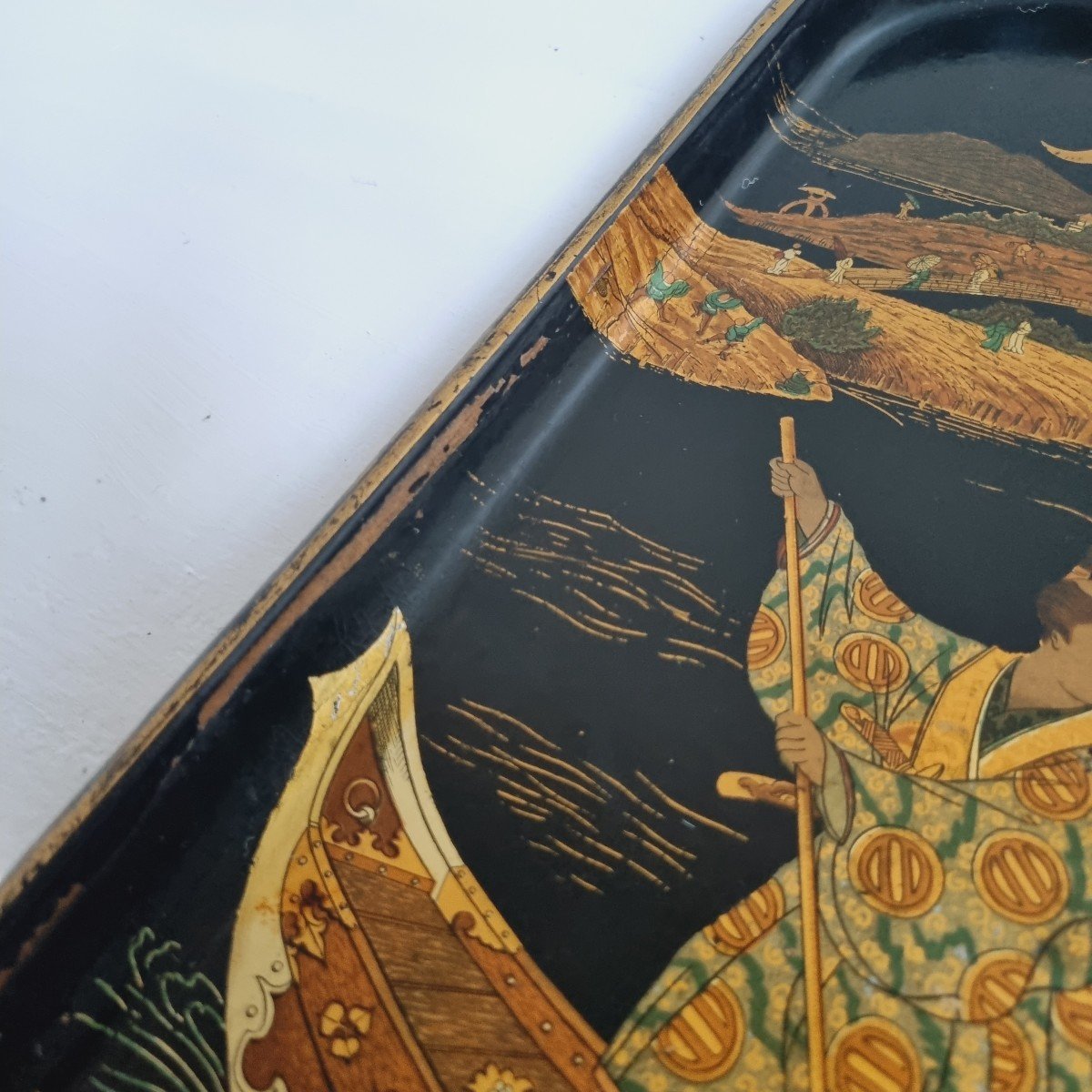 Napoleon III Paper Mache Tray Decorated With A Japanese Fishing Scene-photo-5