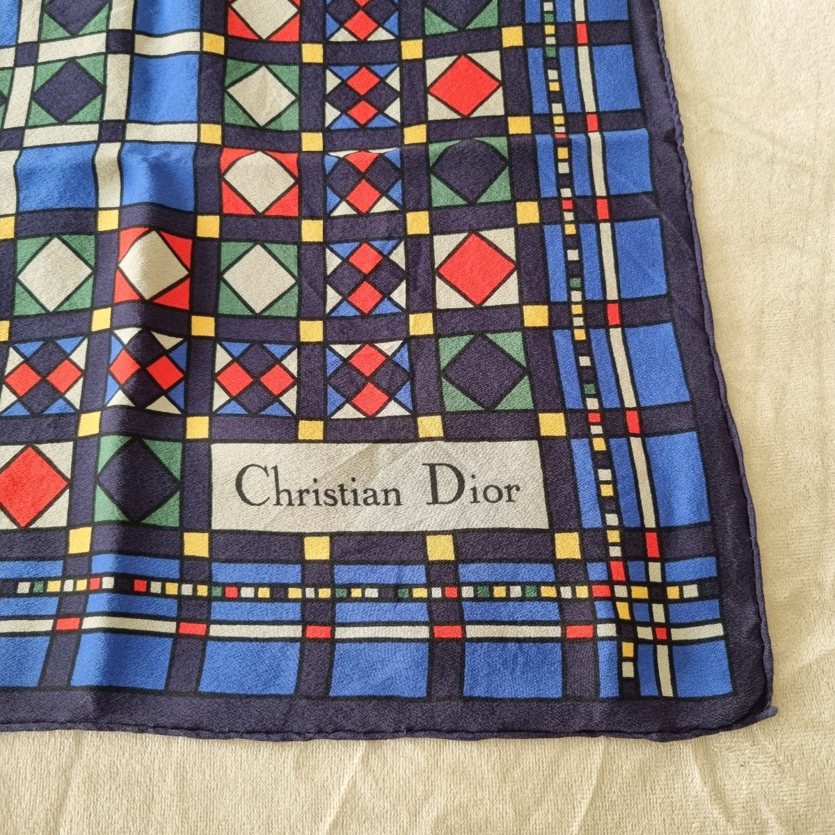 Foulard carré Christian Dior, vintage en soie-photo-3