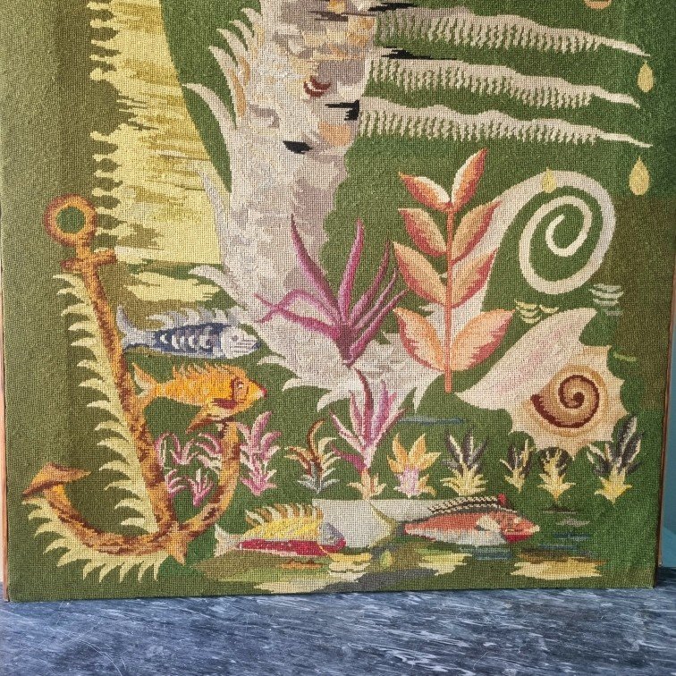 Tapisserie à l'hippocampe sur fond vert, circa 1950-photo-3