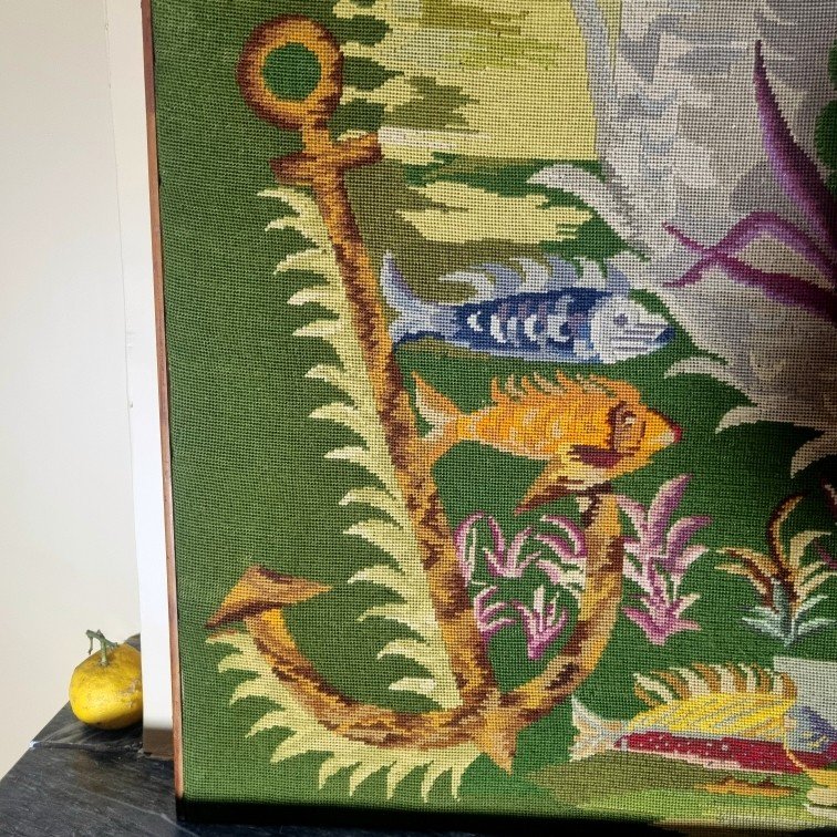 Seahorse Tapestry On Green Background, Circa 1950-photo-1