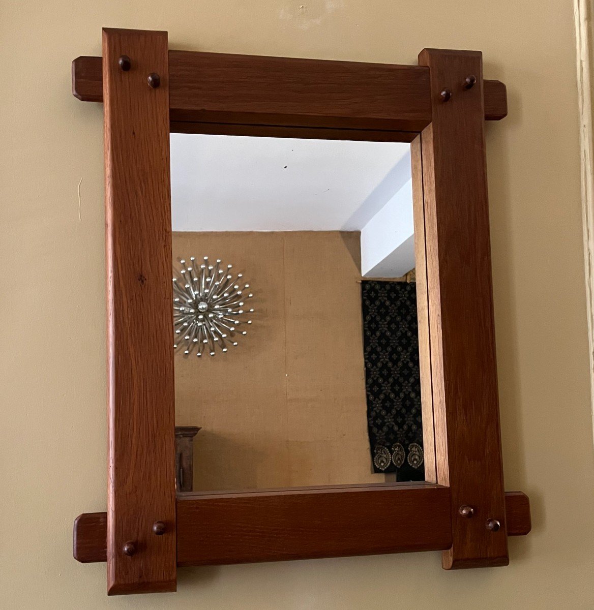 Brutalist Oak Mirror, Circa 1960-photo-2