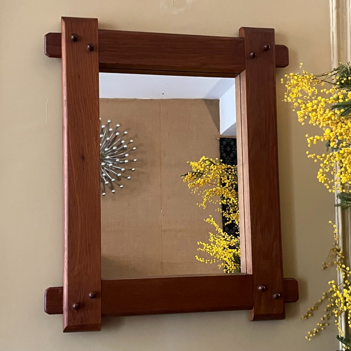 Brutalist Oak Mirror, Circa 1960