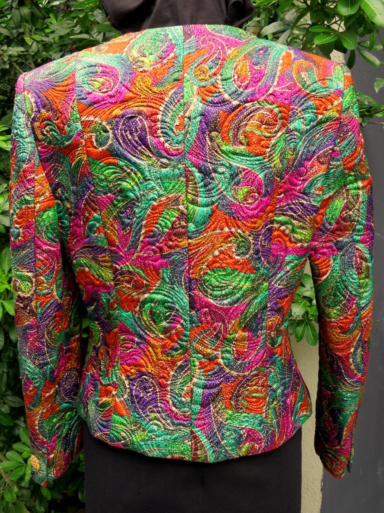 Nina Ricci Paris Jacket With Multicolored Paisley Motifs, Size 44-photo-2