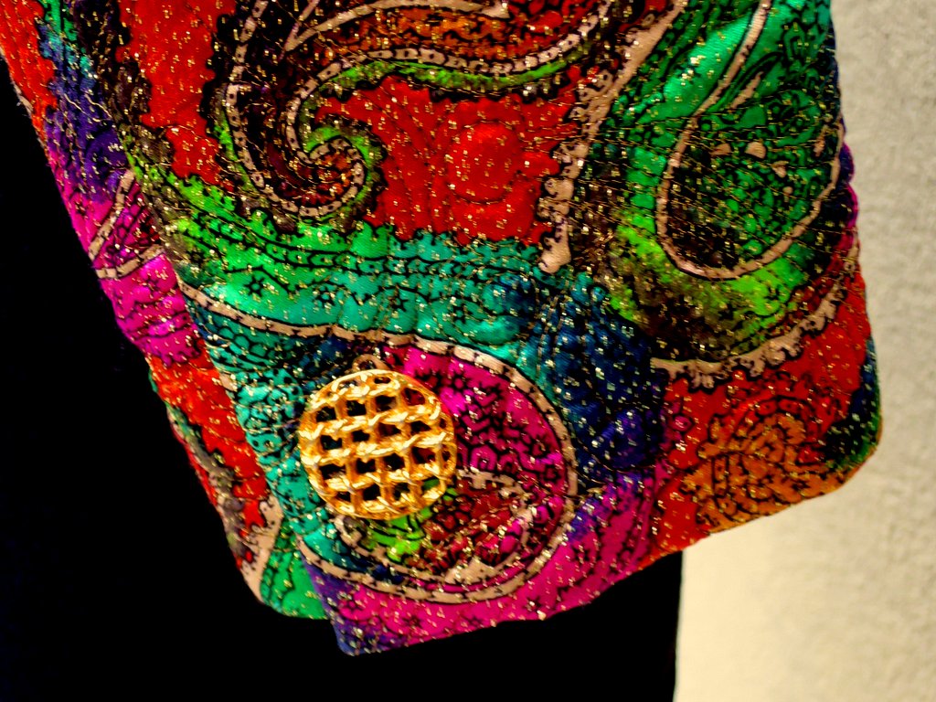 Nina Ricci Paris Jacket With Multicolored Paisley Motifs, Size 44-photo-4