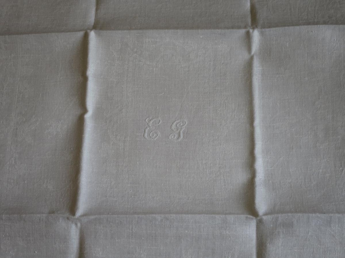  8 serviettes anciennes en lin damassé monogrammées EG et JR vers 1900-photo-4