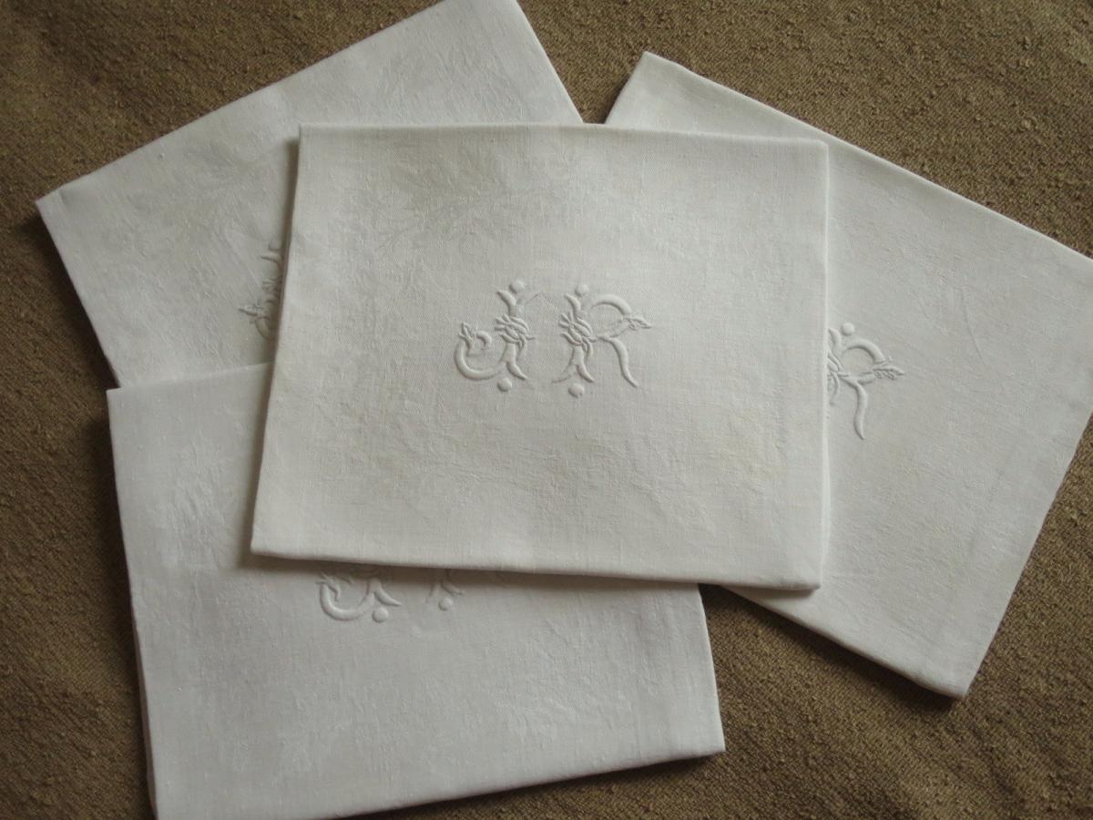 8 Old Linen Towels Damask Monogrammed Eg And Jr Circa 1900-photo-2