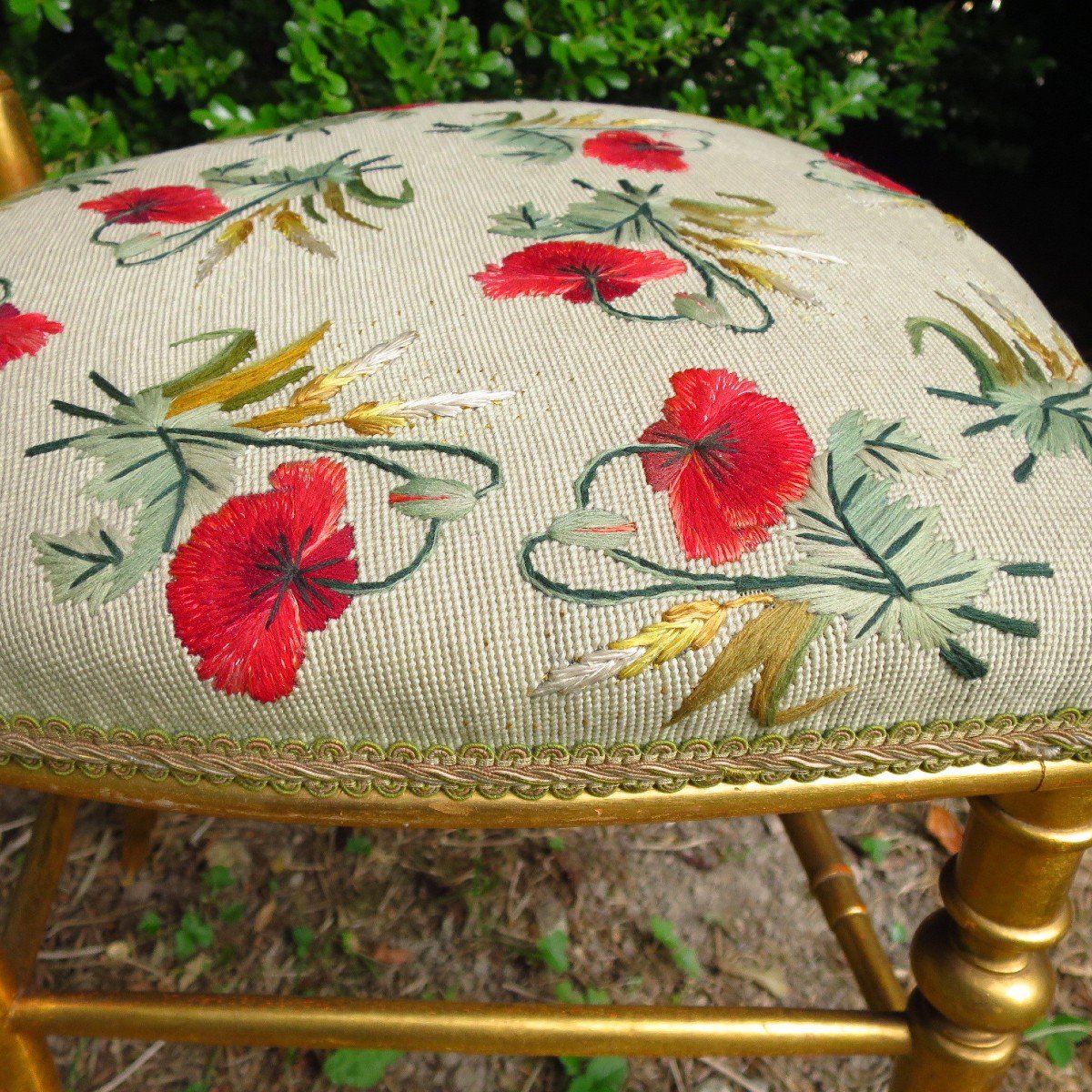 Pair Of Napoleon III Chairs In Golden Wood, Embroidered Seats-photo-4