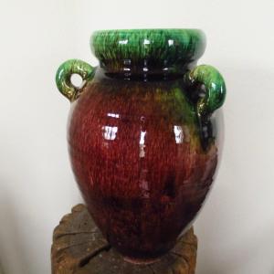 Large Green And Speckled Brown Accolay Vase, Circa 1950
