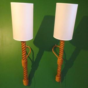 Pair Of Audoux Minet Sconces In Rope Circa 1950