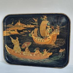 Napoleon III Paper Mache Tray Decorated With A Japanese Fishing Scene