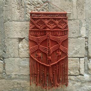 Orange Red Macrame Wall Hanging, 1970s