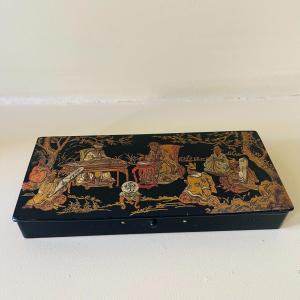 Boiled Cardboard Pencil Case With Chinese Decor, Napoleon III