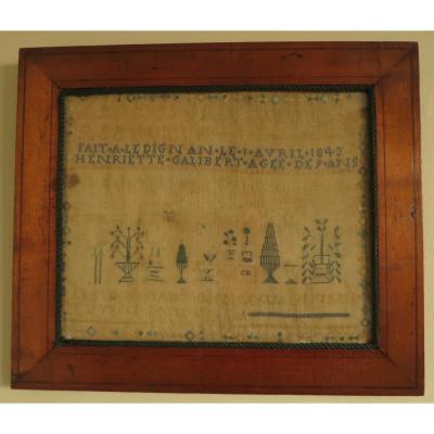 1843 Abecedary Embroidered On Silk Thread On Linen