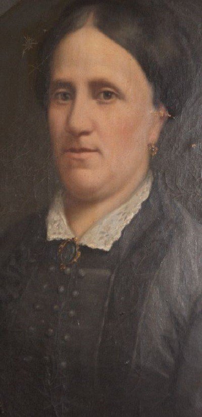 Huile Sur Toile Ovale Portrait d'Une Dame Française Des Années 1800-photo-2