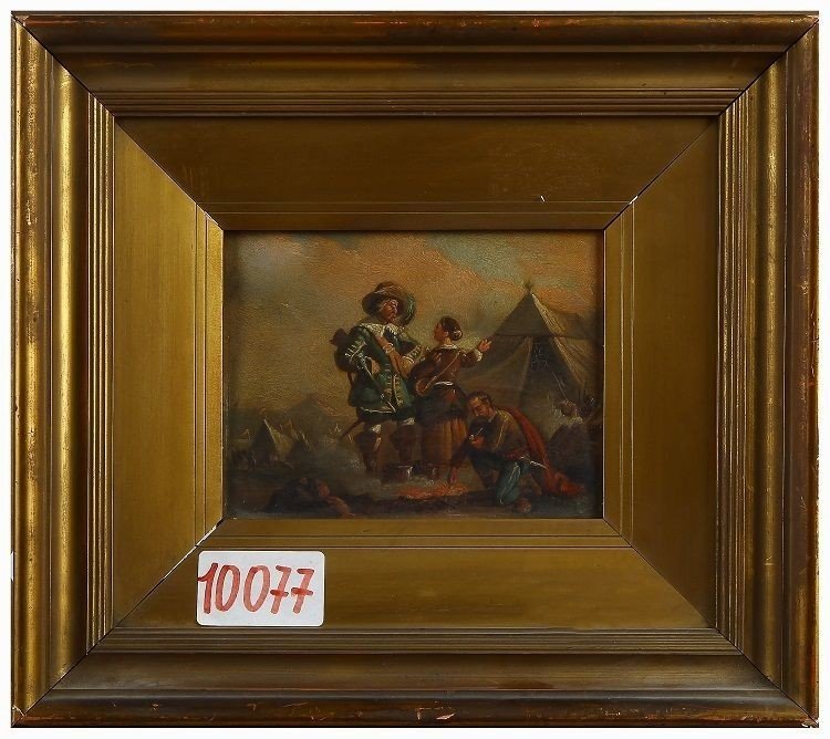 Huile Sur Cuivre Représentant Une Scène De Camp Des Années 1800 Avec Des Personnages -photo-2