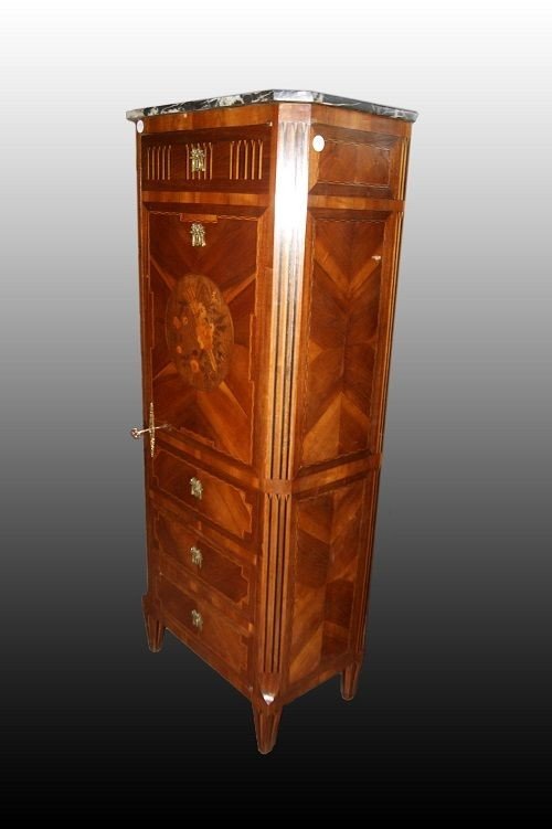  Detail Of Tallboy With Richly Inlaid Door In Louis XVI Style From The 1800s-photo-2