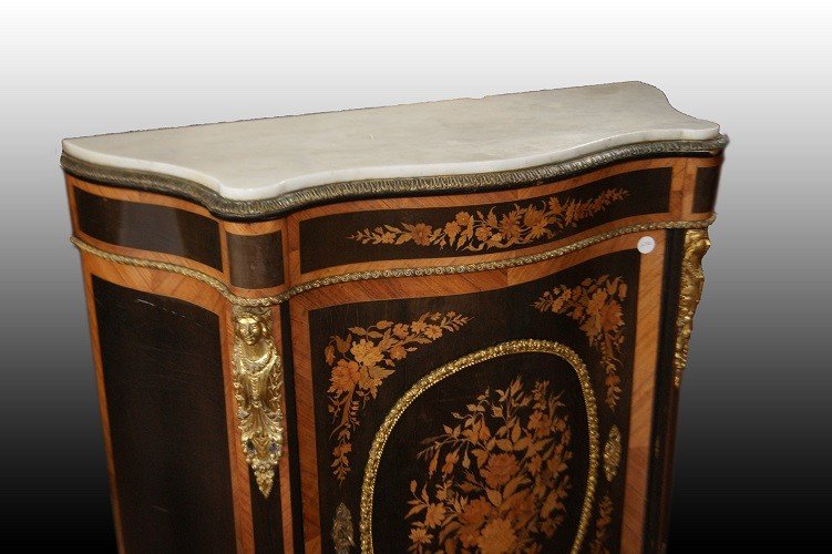  Superb Louis XV Style French Servant In Richly Inlaid Ebony Wood With Marble Top-photo-2