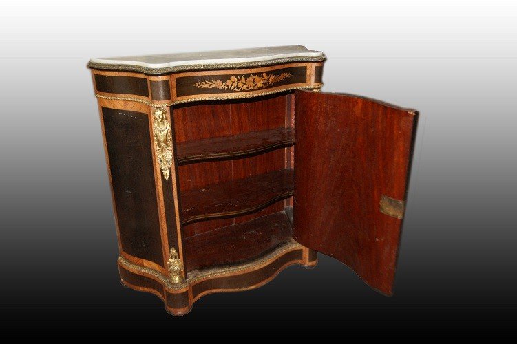  Superb Louis XV Style French Servant In Richly Inlaid Ebony Wood With Marble Top-photo-4