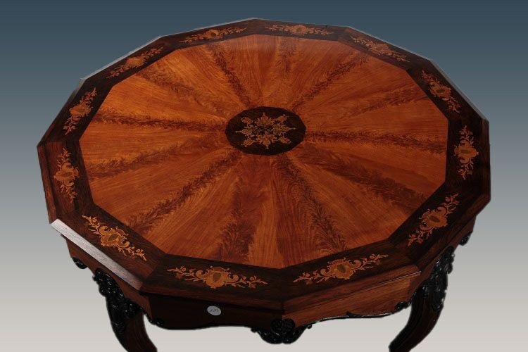 French Dodecagonal Table From The First Half Of The 1800s, Charles X Style