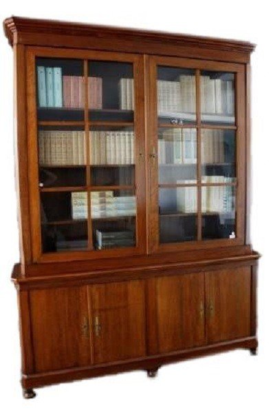 Double Body Bookcase In Walnut Stained Wood