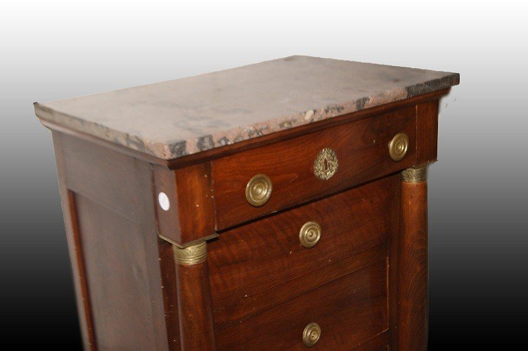 French Empire Style Chest Of Drawers From The 1800s In Mahogany Wood With Marble And Bronzes-photo-2