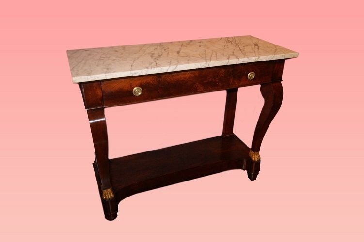 Italian Empire Style Console With White Marble From The 1800s