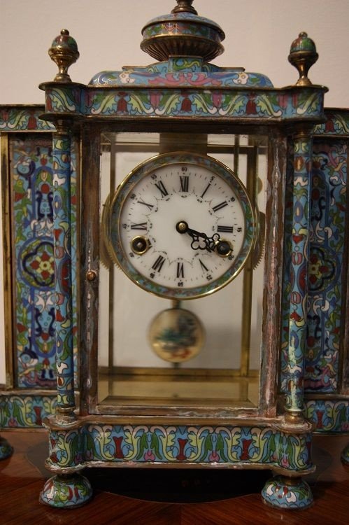 Horloge pendule Décorée Avec La Technique Du Cloisonné De 1900-photo-2