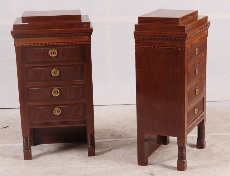 Pair Of Northern European Bedside Tables From The Second Half Of The 1800s, Biedermeier Style, -photo-3