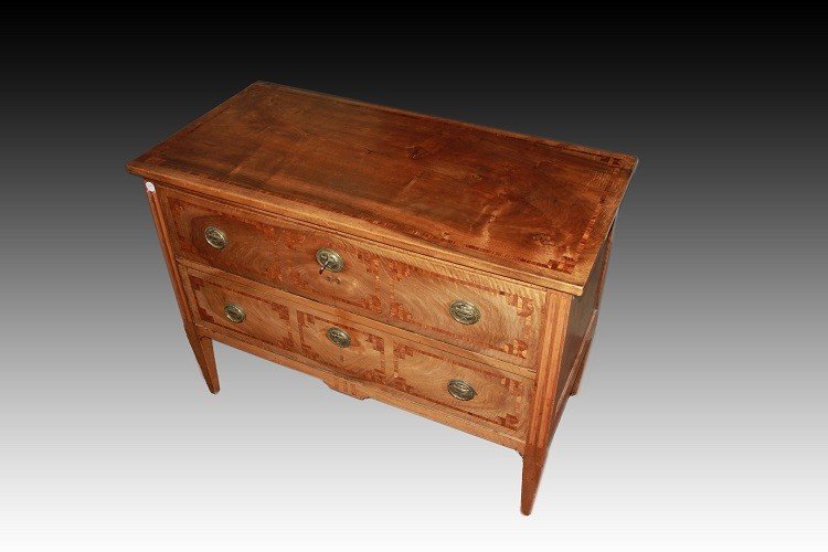 French Commode From The Early 1800s, In The Louis XVI Style, Made Of Walnut Wood With Geometric-photo-2