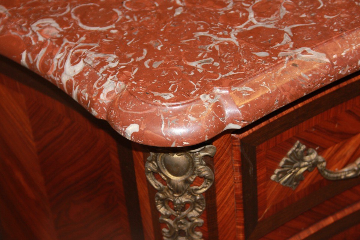 Commode De Style Transition De La Seconde Moitié Du XIXe Siècle Avec Marbre Rouge De France -photo-3