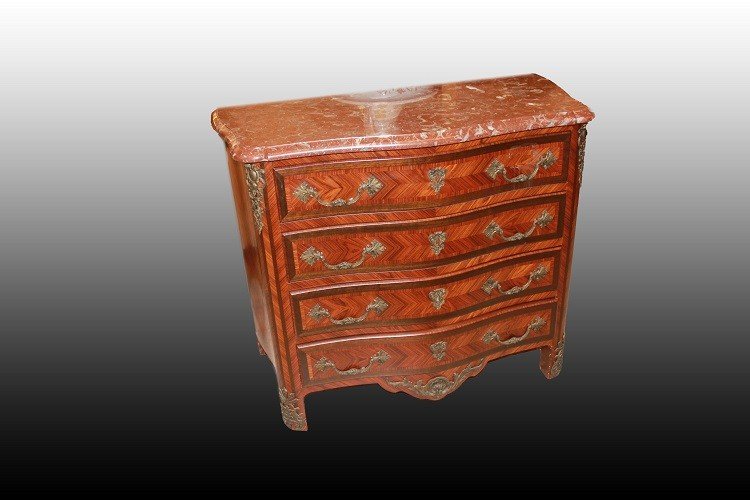 Commode De Style Transition De La Seconde Moitié Du XIXe Siècle Avec Marbre Rouge De France -photo-2