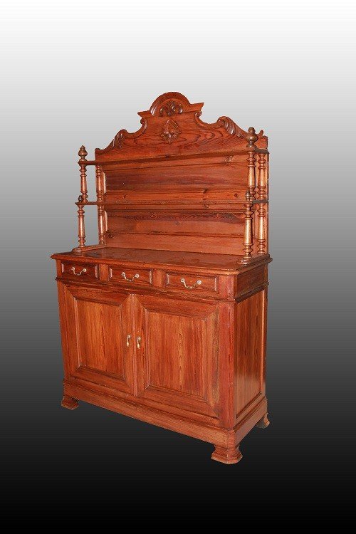 Luigi Filippo-style Sideboard With Hutch, Made Of Larch Wood, 19th Century-photo-2