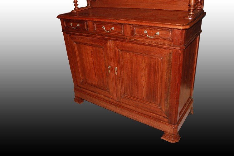 Luigi Filippo-style Sideboard With Hutch, Made Of Larch Wood, 19th Century-photo-4