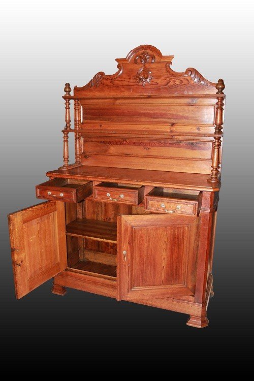 Luigi Filippo-style Sideboard With Hutch, Made Of Larch Wood, 19th Century-photo-2