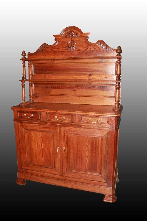 Luigi Filippo-style Sideboard With Hutch, Made Of Larch Wood, 19th Century