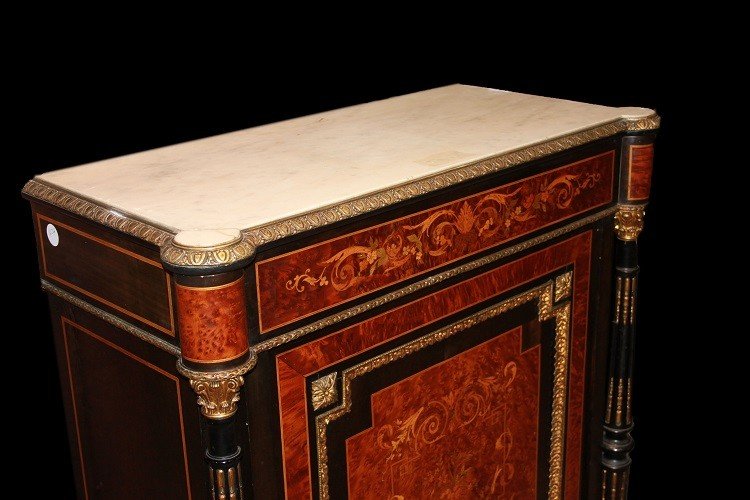 A One-door French Louis XVI-style Cabinet From The 1800s, Elaborately Inlaid In Ebony Wood-photo-2