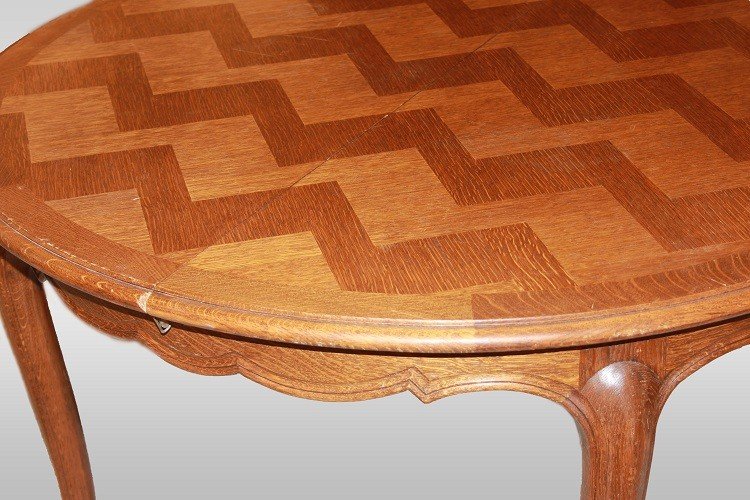 Early 1900s Extendable Provencal Circular Table In Oak With A Parquet Top-photo-2