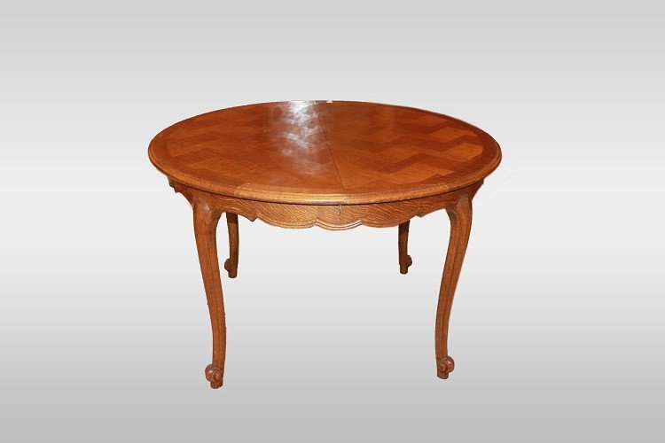 Early 1900s Extendable Provencal Circular Table In Oak With A Parquet Top-photo-3