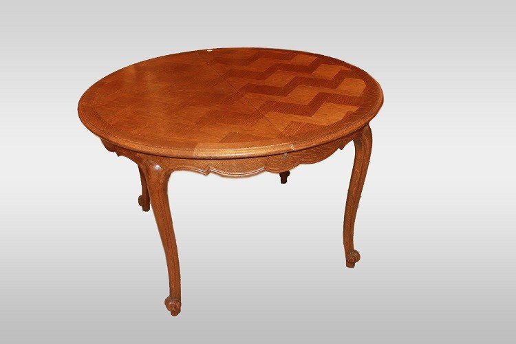 Early 1900s Extendable Provencal Circular Table In Oak With A Parquet Top-photo-4