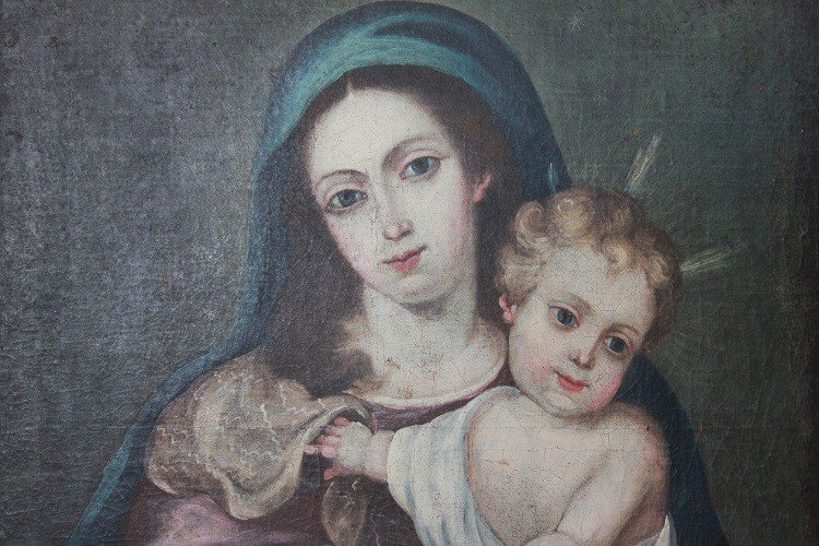 Oil On Canvas From Early 1800 Depicting The Madonna With Baby Jesus-photo-4