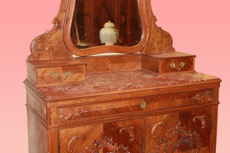 Richly Inlaid Louis Philippe-style Sideboard With A Hutch, Dating From The Late 1800s To The Ea-photo-3