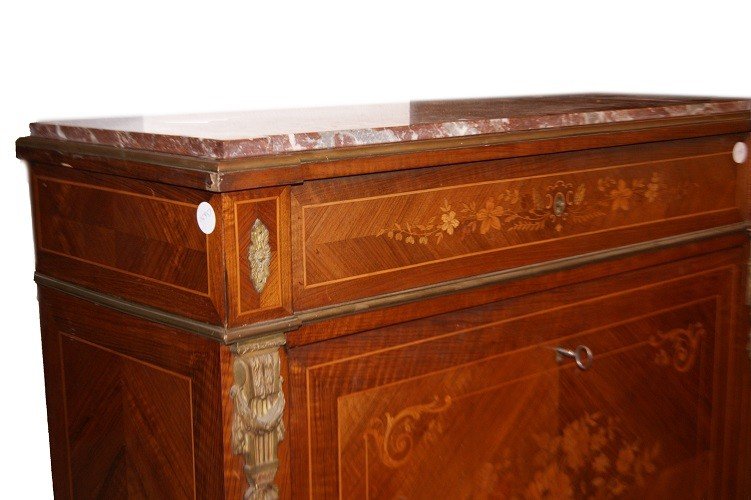 French Louis XVI-style Rosewood Wood Secretaire From The 1800s With Marble And Inlays-photo-2
