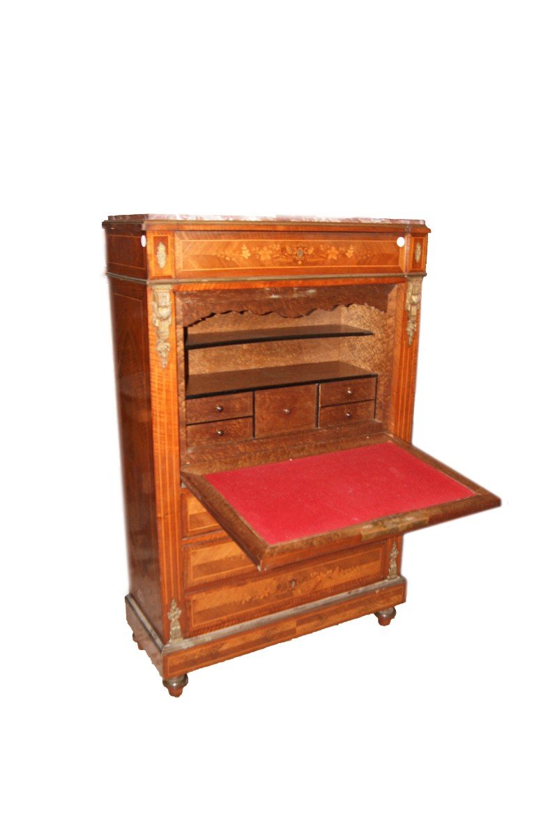 French Louis XVI-style Rosewood Wood Secretaire From The 1800s With Marble And Inlays-photo-1