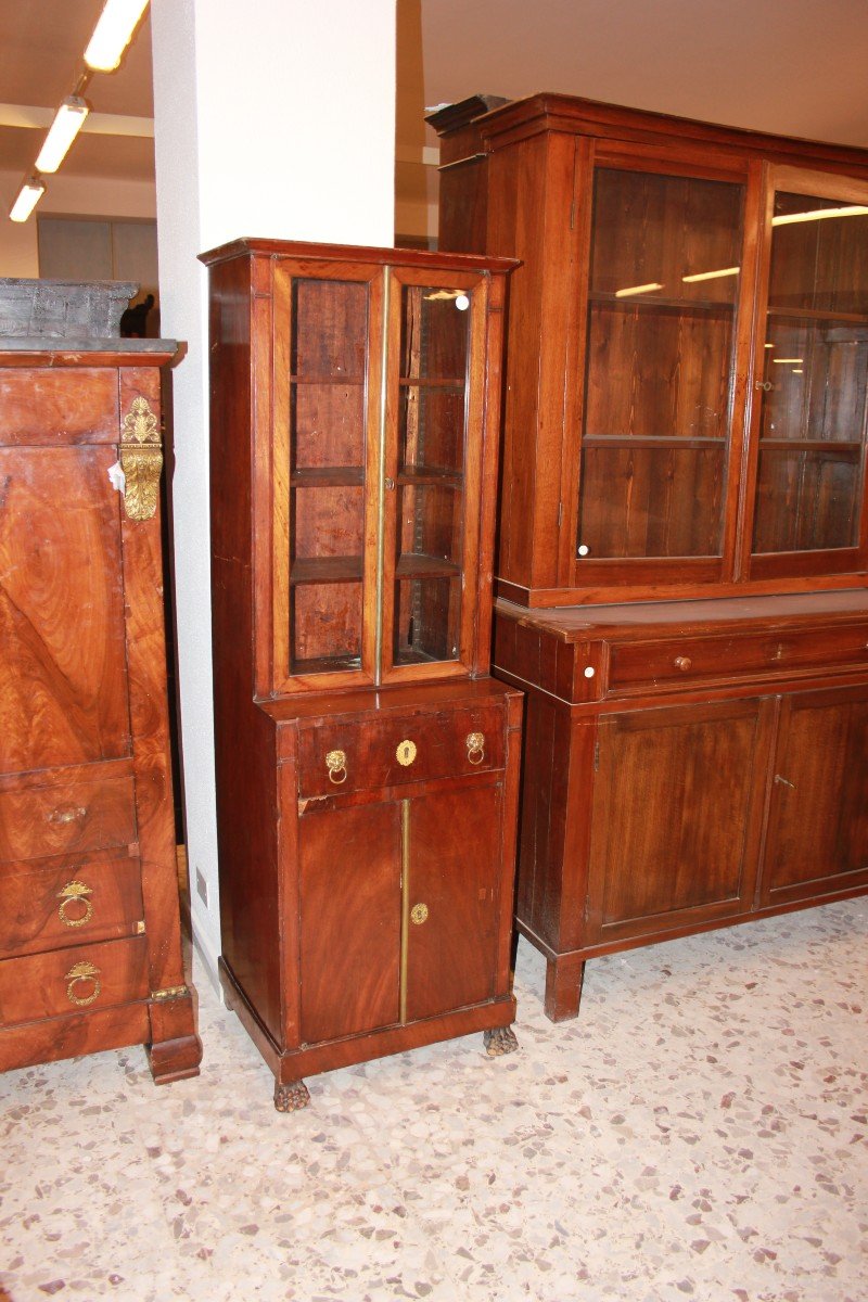 Cabinet Français Avec Vitrine Et Plateau De Bureau, Style Empire, De La Première Moitié Du XIXe