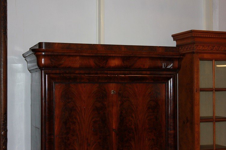 Large Biedermeier Secretary From The Second Half Of The 1800s, Made Of Mahogany Featherwood-photo-2