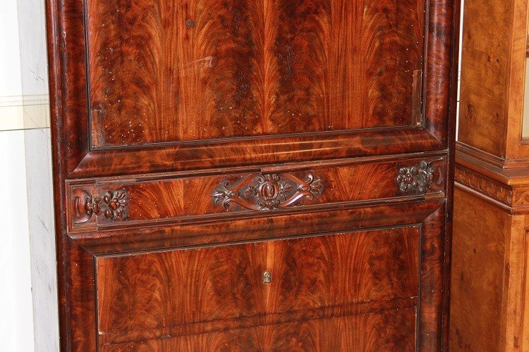 Large Biedermeier Secretary From The Second Half Of The 1800s, Made Of Mahogany Featherwood-photo-3