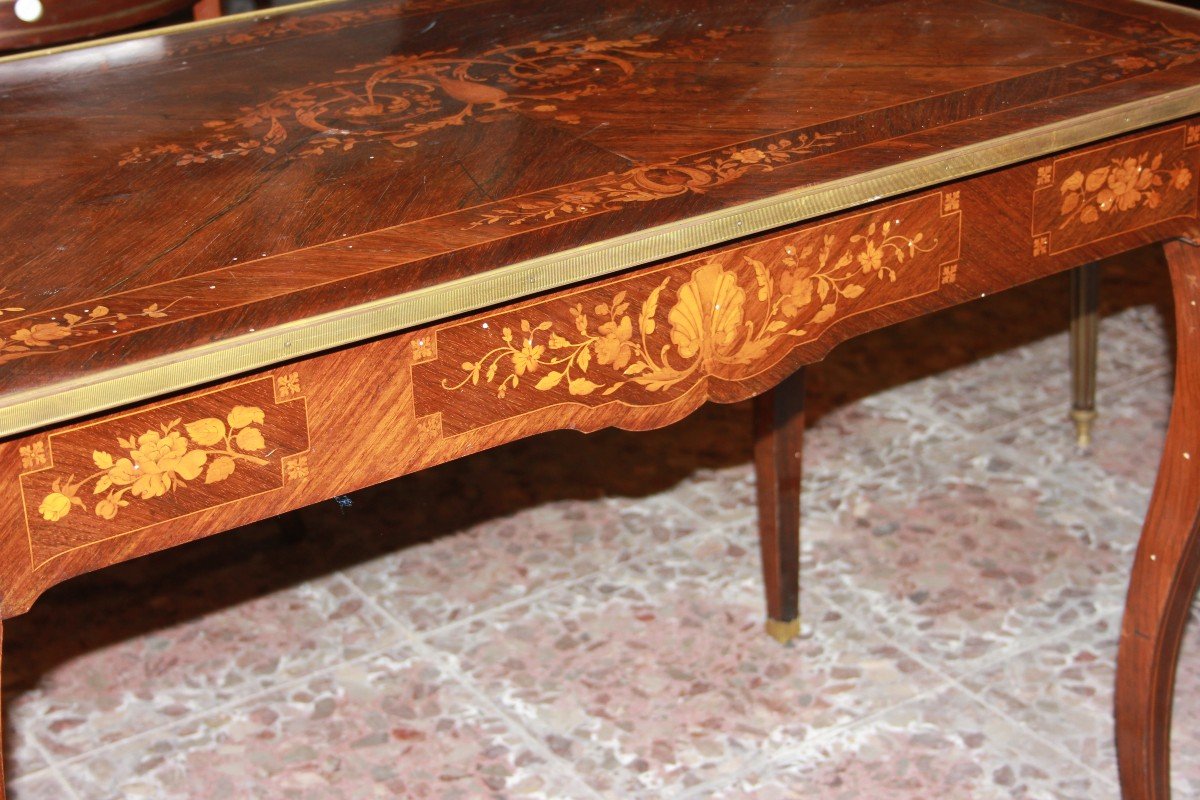 French Louis XV-style Writing Desk From The 19th Century With Bronzes And Rich Inlay Motifs-photo-1