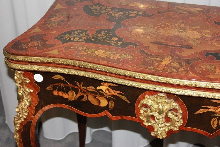 Précieuse Table De Jeu Anglaise De Style Français Louis XV De La Première Moitié Du XIXe Siècle-photo-2